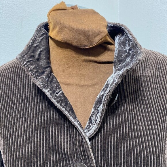 J JILL Wide Whale Corduroy Jacket Brown Velvet Trim Size Small - Picture 10 of 12
